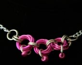 Gothic Jewelry - Chainmaille Necklace - Hot Pink and Fuchsia with Glass Bead accents