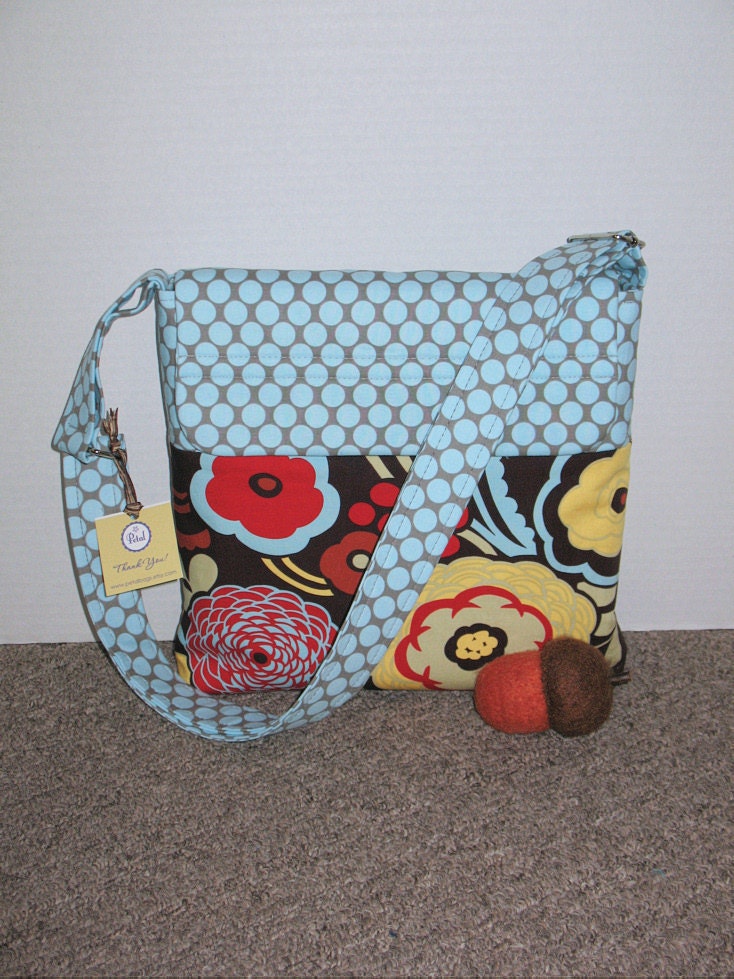 Medium Lindsey Bag - iPad Bag - Alexander Henry Mocca & Amy Butler Lotus - Cross Body Messenger