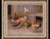 Feeding Chickens Miniature Dollhouse Art Picture 6342