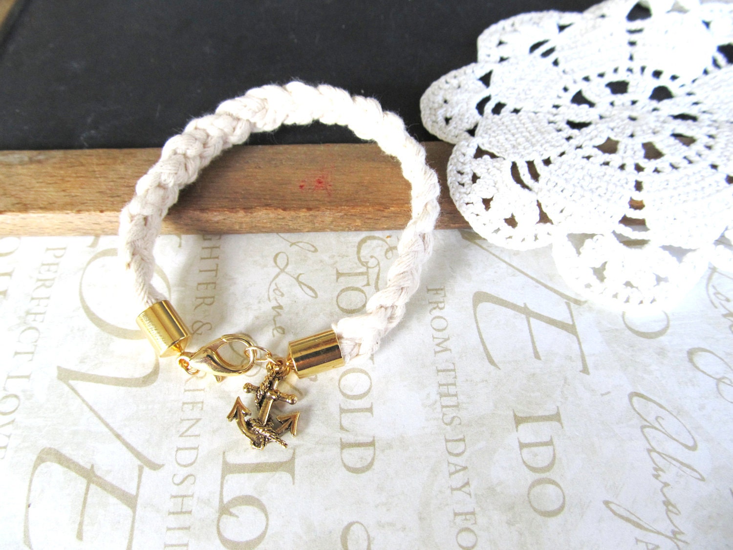 KNOTTY v.7 braided nautical rope bracelet with anchor charm (gold) LAST ONE