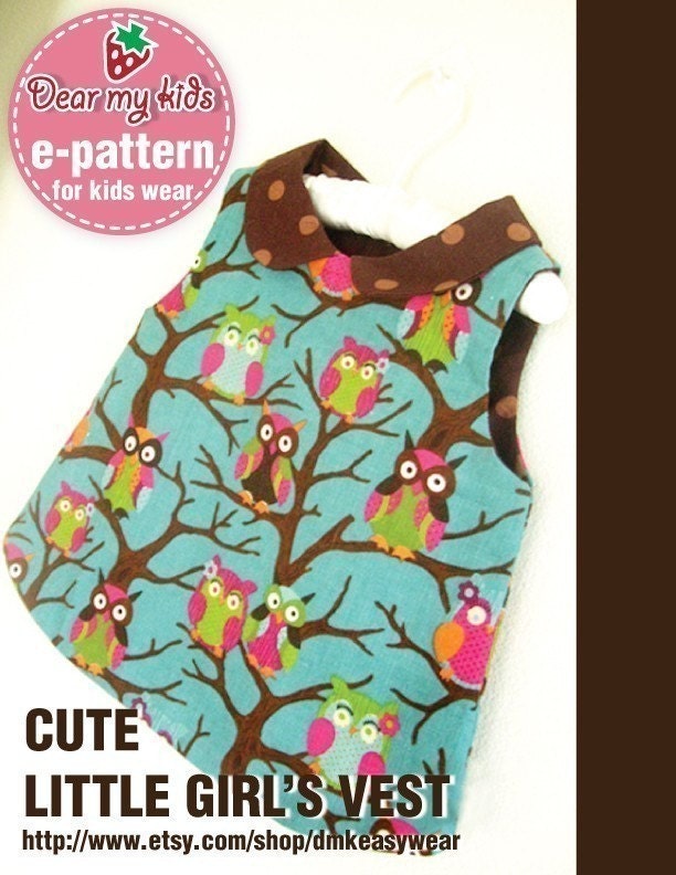 Cute Little Girls Vest (12 months upto age 6) PDF patterns -  back bottom closer , rounded collar