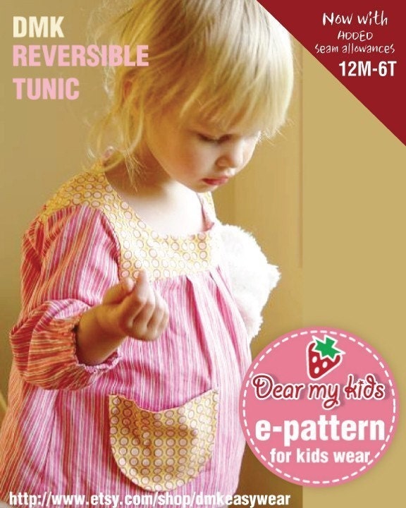 Reversible Tunic Top Vs. Dress (12 months to age 6)PDF patterns