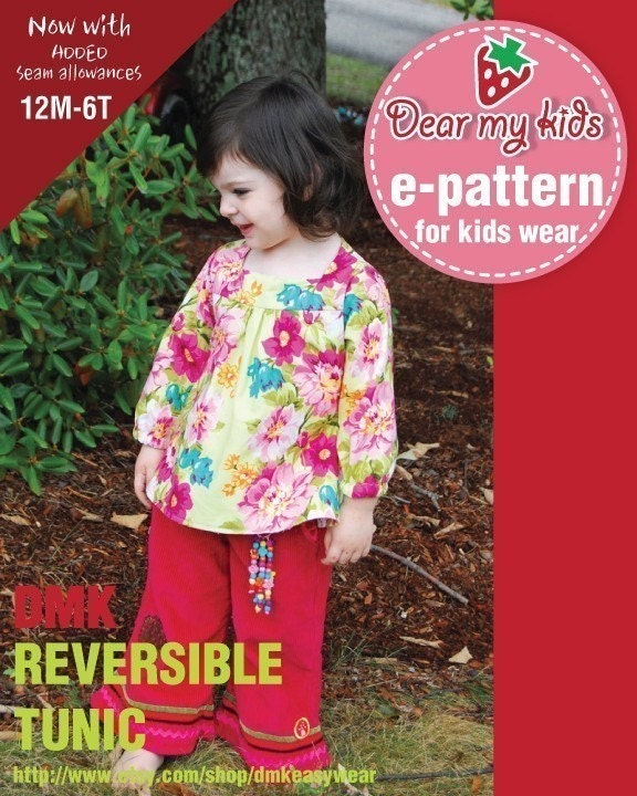 Reversible Tunic Top Vs. Dress (12 months upto age 6) PDF patterns
