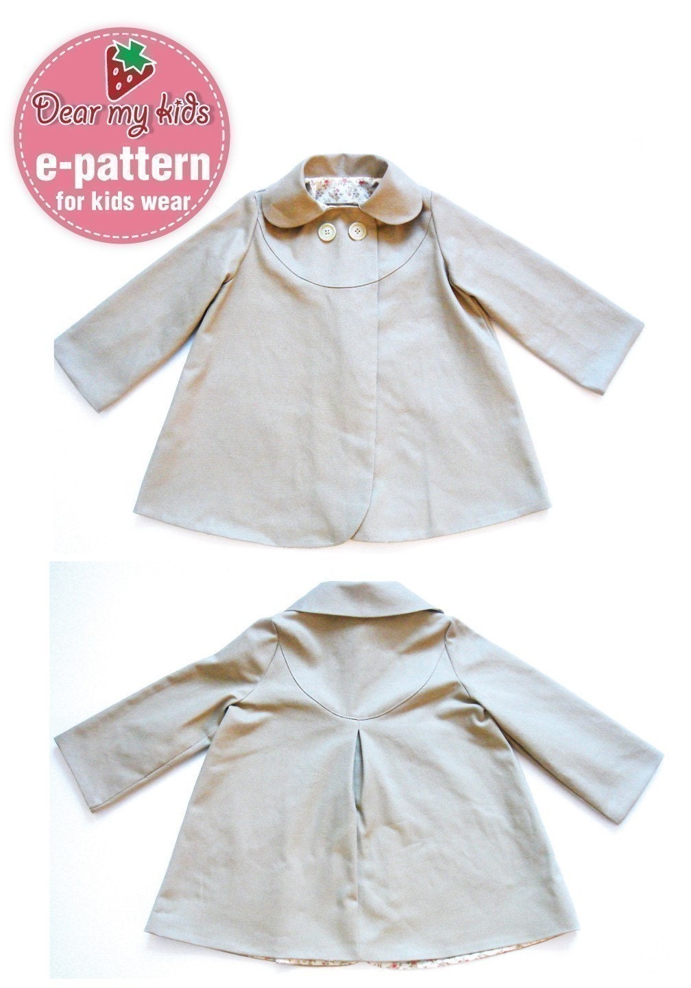 Stylish kids double breasted coat ( Age 1 to 6 ) PDF patterns