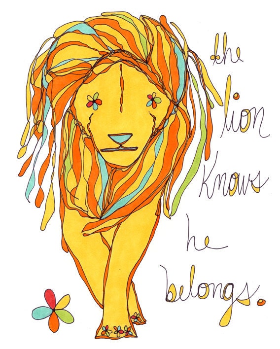 the lion knows he belongs. colorful print. rachel awes.