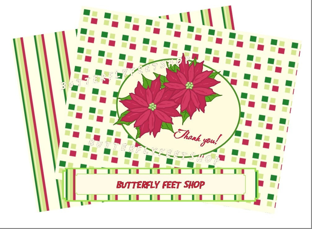 Christmas Thank You Note Cards Printable by ButterflyFeetDigital