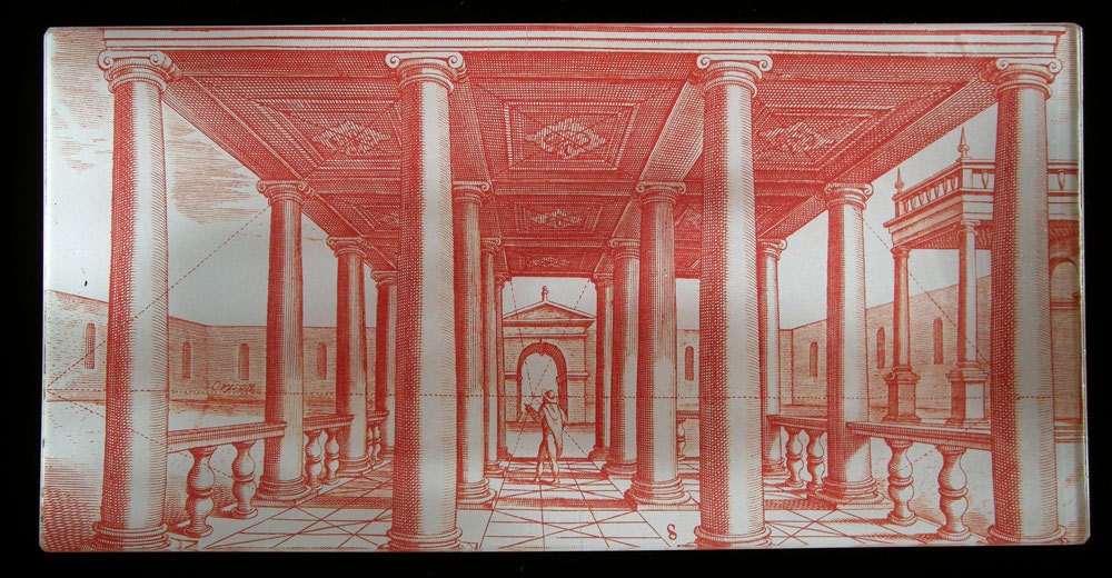 Rust Architectural Perspective Decoupage Under Glass Plate