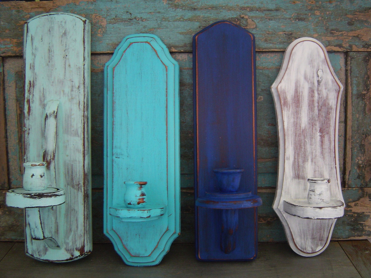 Seaside Shore Distressed Wood Candle Holder Sconces