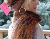 Hat Scarf Brown Woman Crochet Winter
