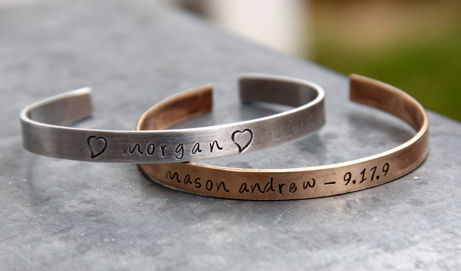 Custom Stamped Cuff Bracelet - Personalized in Bronze or Aluminum