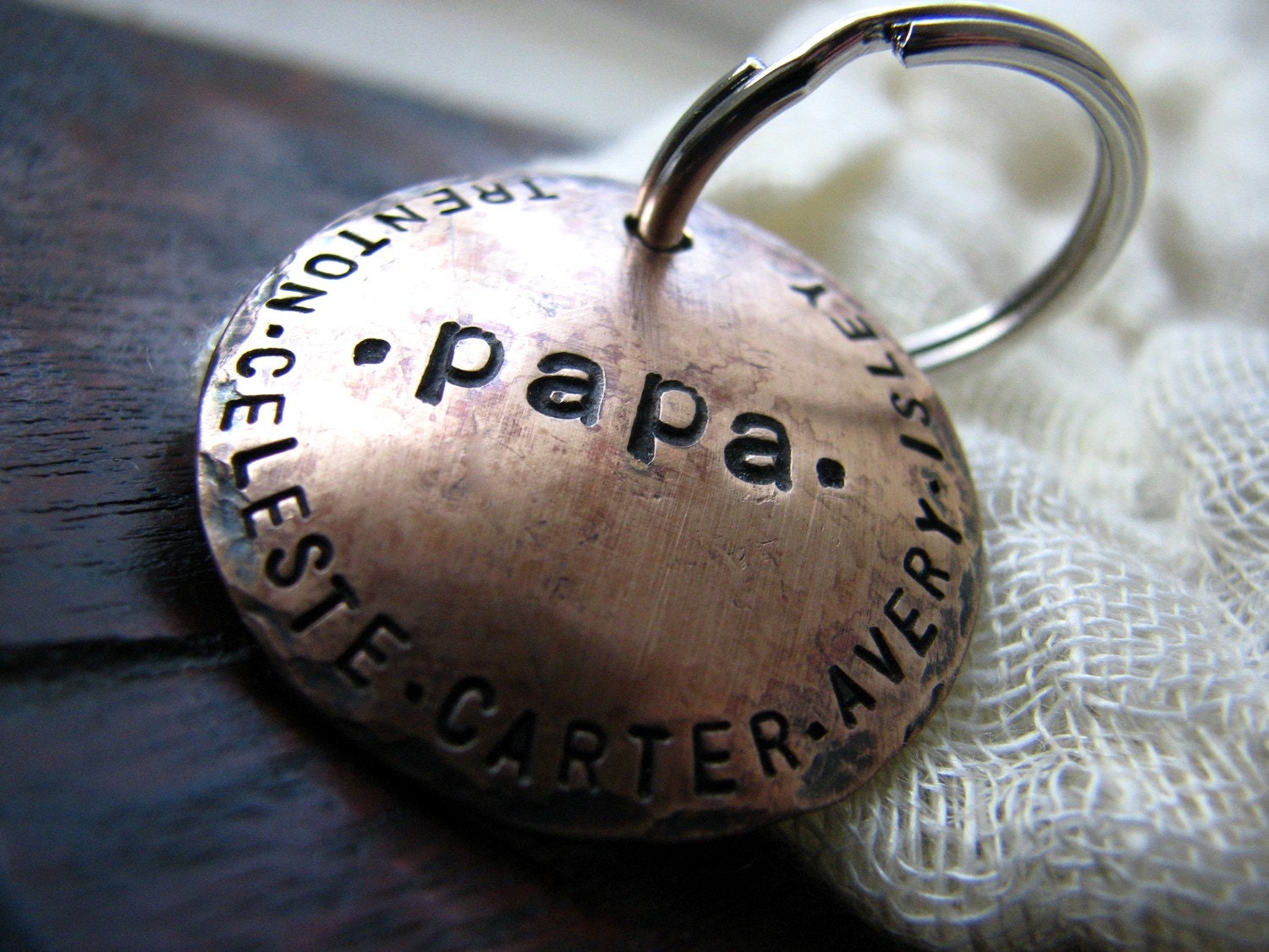 Custom Personalized Keychain for Papa in 1.25''  Hand Stamped Bronze - Great for Grandparents, Dads, Moms & Gifts