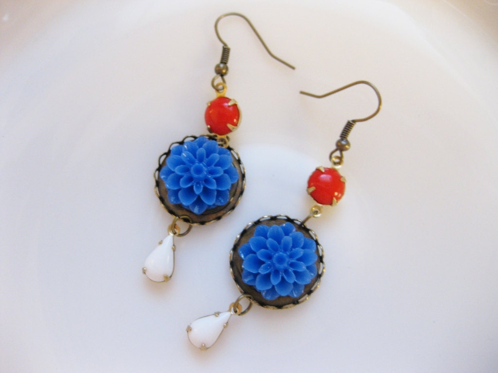 Red, White, and Blue Dahlia Earrings