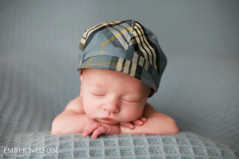 Baby boy hat newsboy plaid- Chasin' the Blues Cap - allthingsforbaby