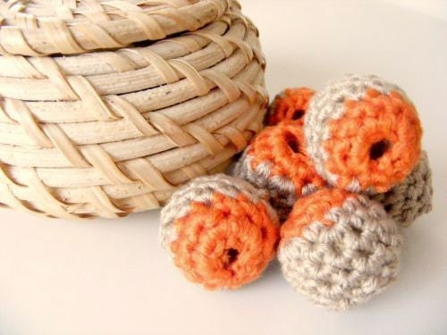 Beige Orange All Natural Crochet Beads 12 Pieces
