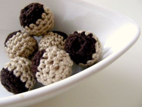 All Natural Beige Brown Crochet Beads 12 Pieces