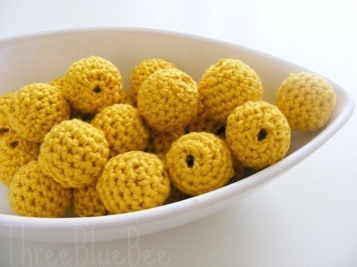 Bright Yellow Organic Crocheted Beads 12 Pieces