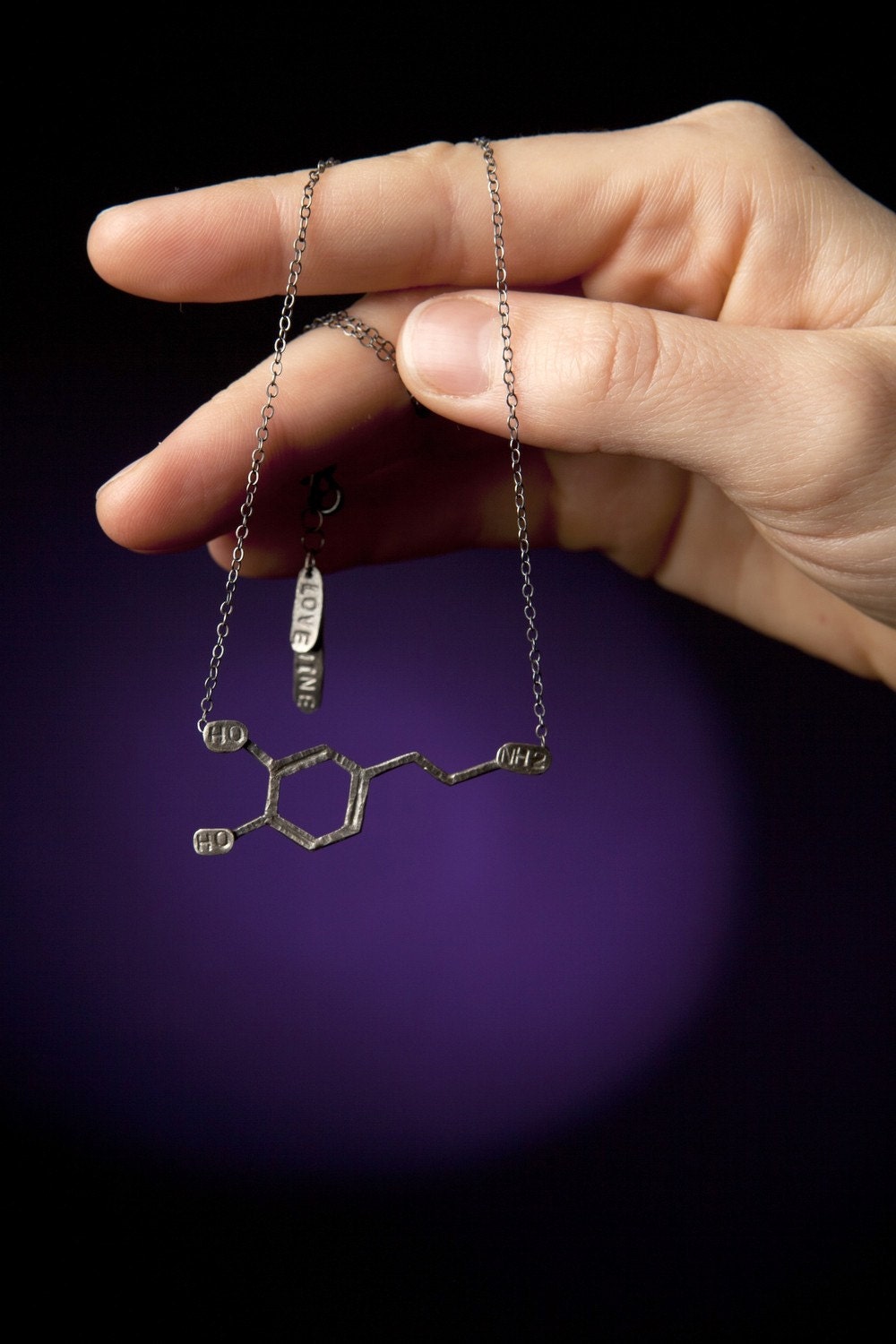 Dopamine Chemical Structure 16" Necklace in Sterling Silver
