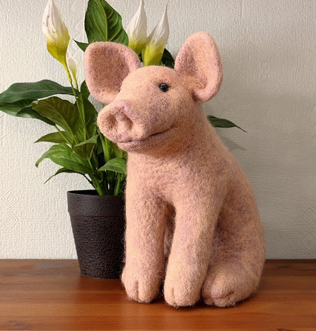 Handmade needle felted wool pig gift doll