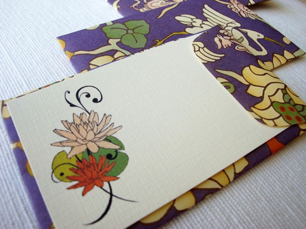 Lotus and Crane Mini Cards and Envelopes - Set of 7