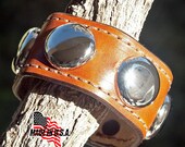 Wrist Cuff Handmade Brown Leather Bracelet, Cowgirl Giant Spots