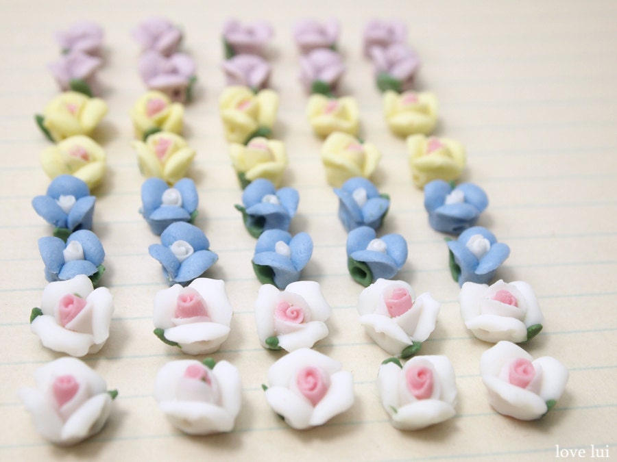 Rose Bud Bead Lot of 40 - Pastel Mix