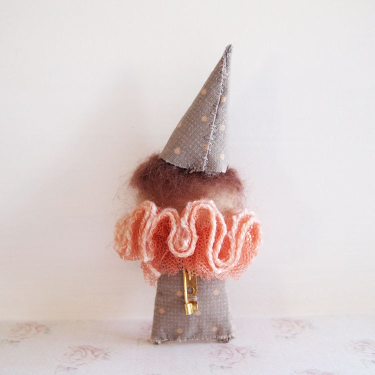 Clown Brooch Handmade Fabric Pin