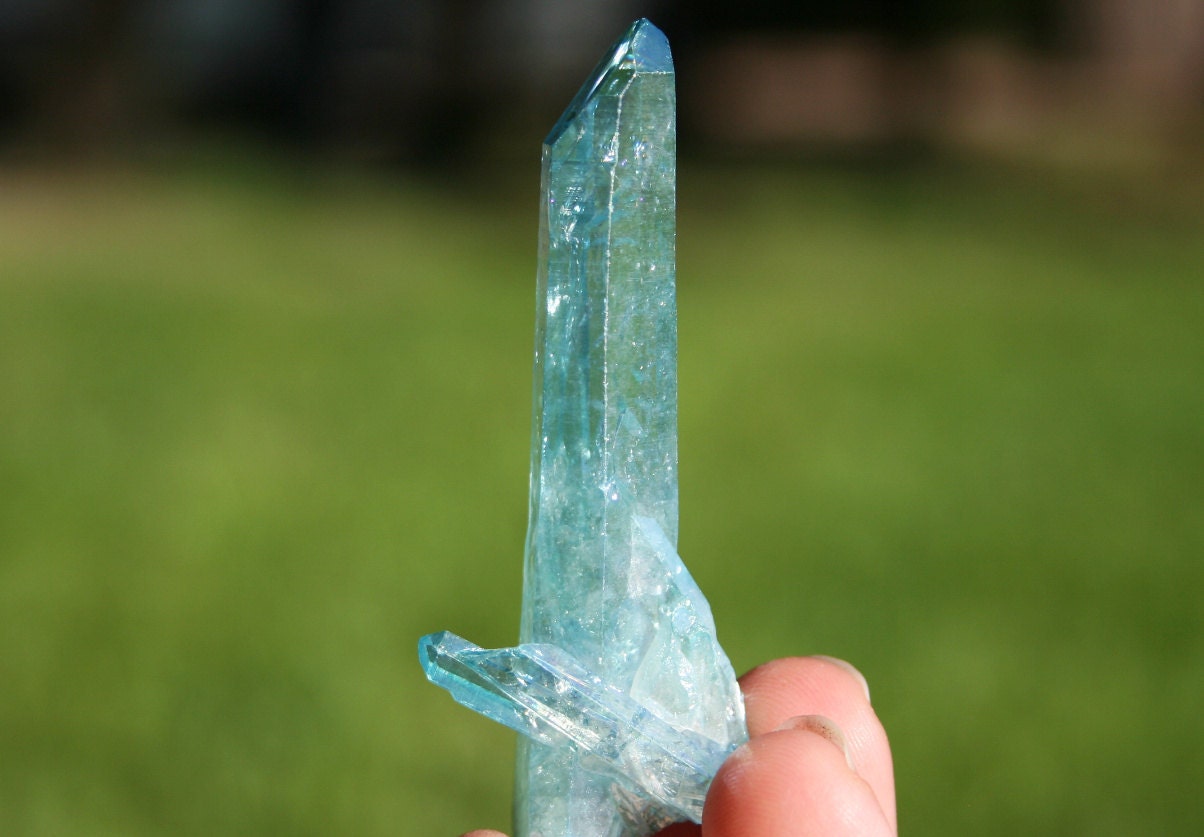 Aqua Aura Cluster Point Blue Quartz Rainbow Crystal Cluster with Keys