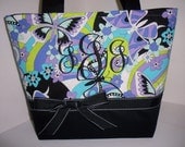 Black Purple Butterfly Fabric Handbag Purse tote