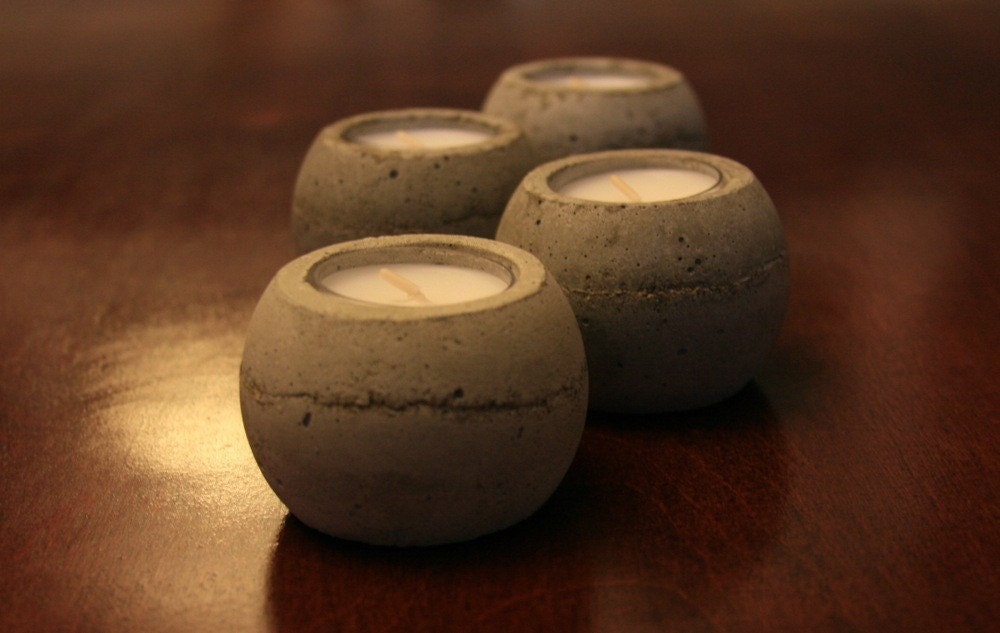 Round Concrete Tea Light Candle Holder - Set of 4