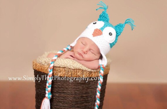 Crochet Baby Owl Hat with Earflaps Made to Order 12 to 24 months