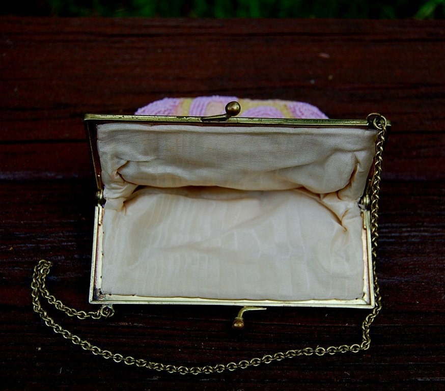 One More For The Road..Vintage 1930's Crewel Work Beaded Rose Purse