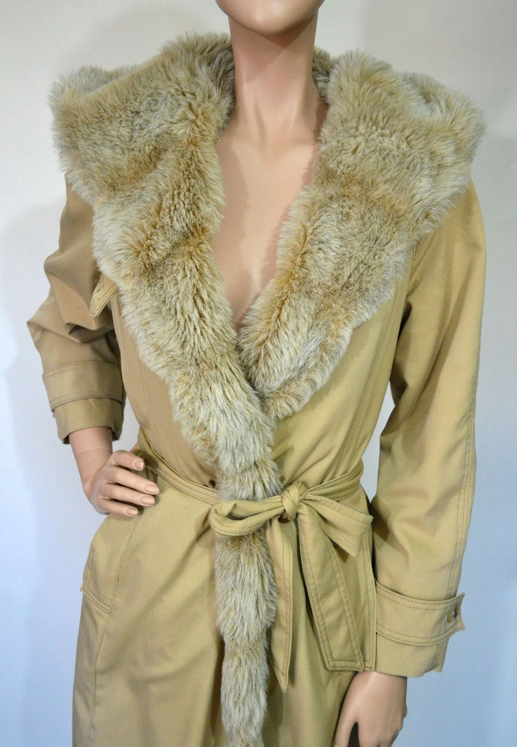 The Spy That Went Into The Cold... Vintage 70's Faux Fur Lined Trench Coat