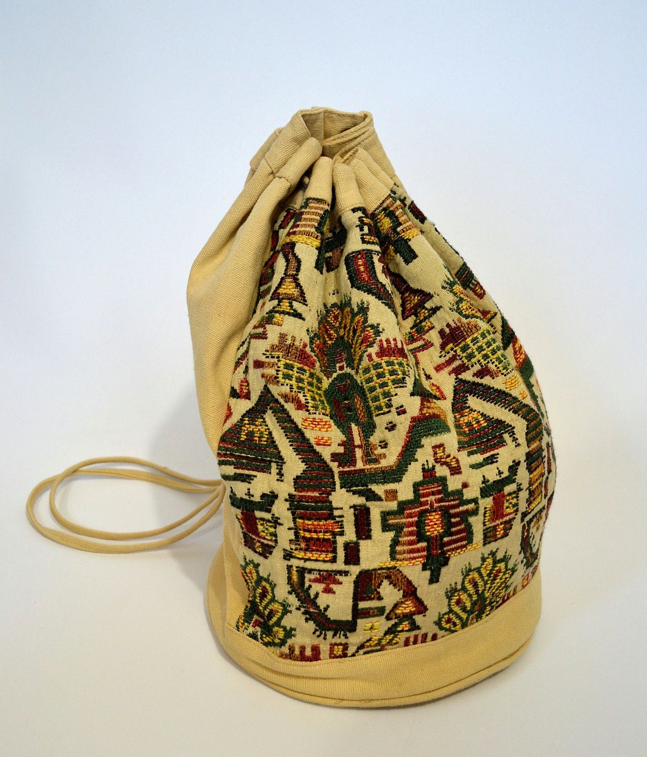 On Weminuche... Vintage 80's Southwest Tribal Woven Cotton Backpack Purse