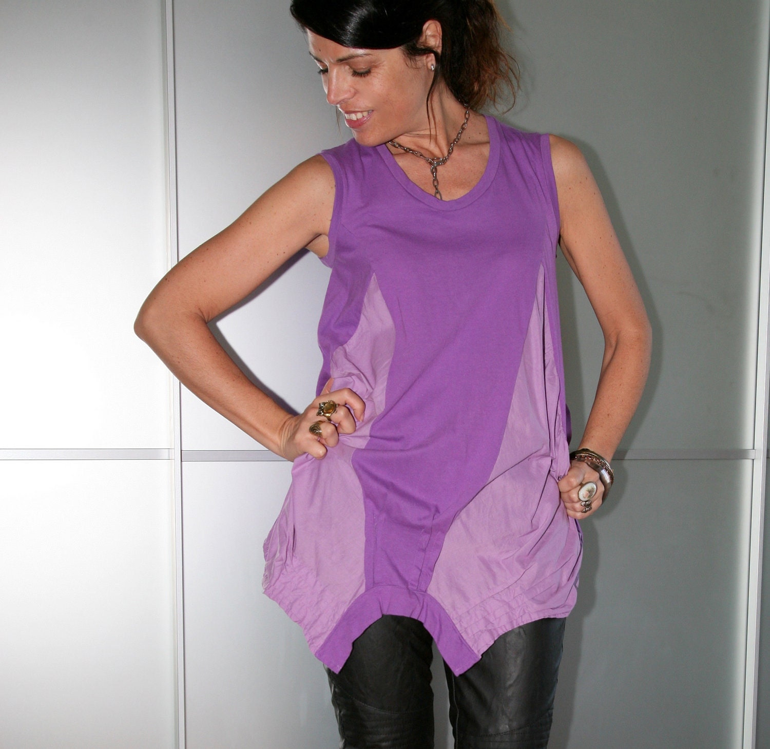 Purple Tank Top 2 Fabrics Mix and Match Style Size S M L XL Made To Order