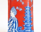 Mothers Day iPhone 4 case Oriental Pagoda Cherry Blossom Orange Genuine Leather case smart phones exc Blackberry and HTC HD - Free Shipping