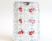 iPhone 4 case Grey White Triangle Fish and Fleur de Lys - Leather iPhone case suits smart phones exc Blackberry and HTC HD - Free Shipping