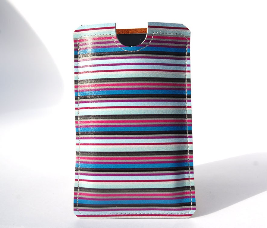 iPhone Cover / iPod Case candy stripe Design printed on leather for all smart phones except Blackberry and HTC HD - Free Shipping