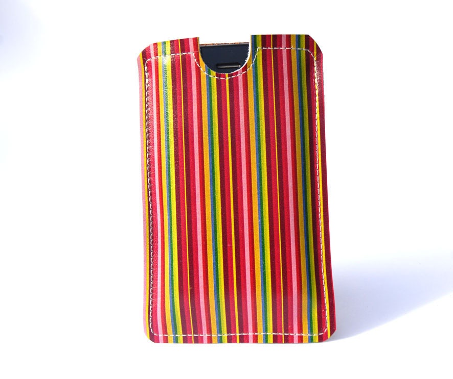 iPhone 4 Cover / iPod Case candy stripe Design printed on leather for all smart phones except Blackberry and HTC HD - Free Shipping