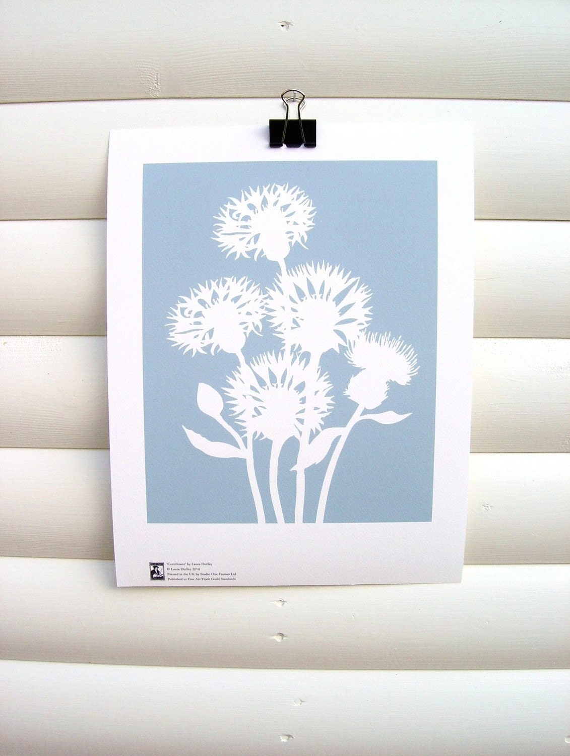 Botanical Art Print Dusky Blue Cornflower - 10x8 Modern Botanical Floral Pretty Papercut Design
