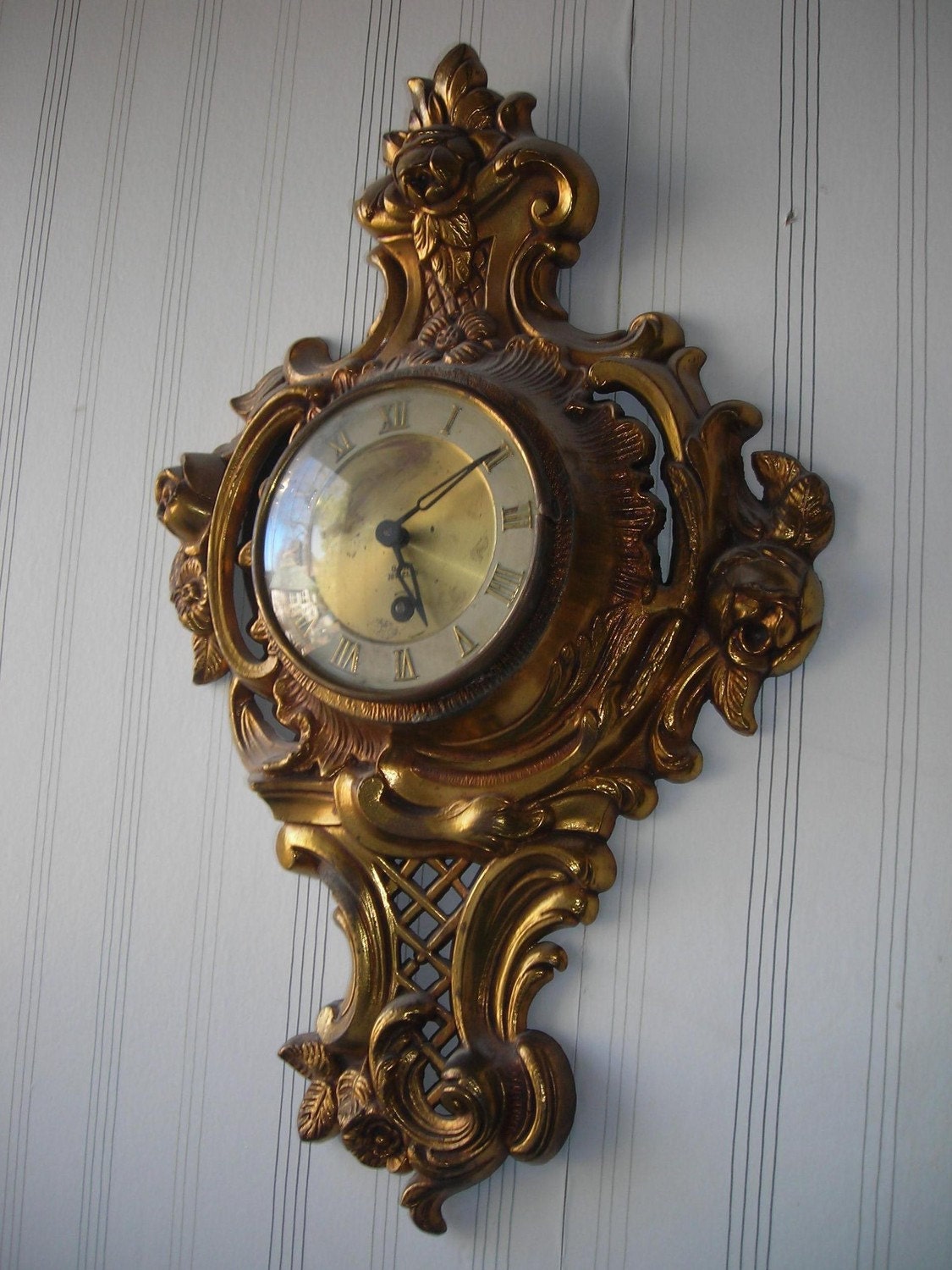 antique vintage French clock brass ornate wall by pinkwilly506