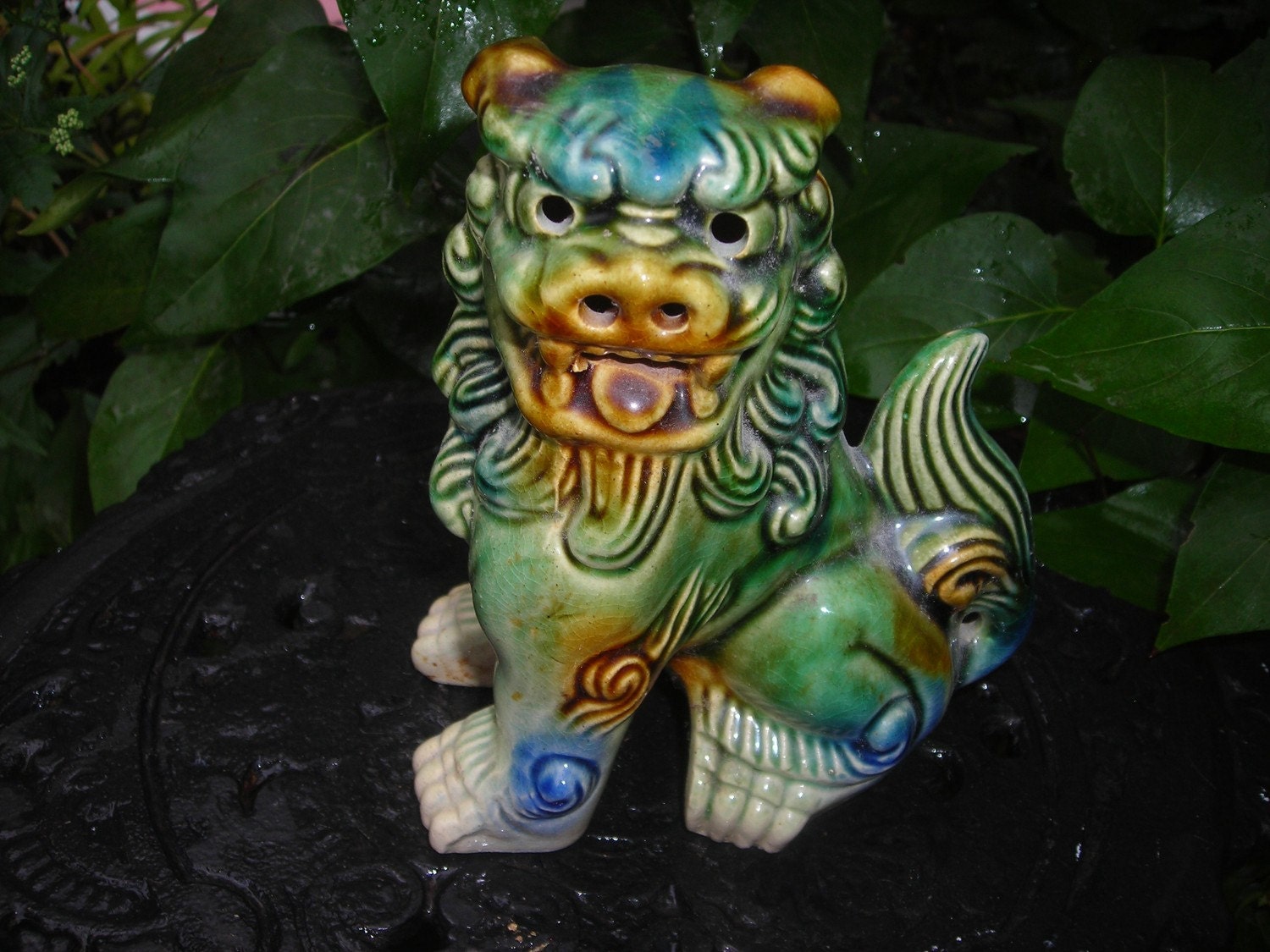 VINTAGE CHINESE FOO FU DOG STATUE LION DOG GREEN by pinkwilly506