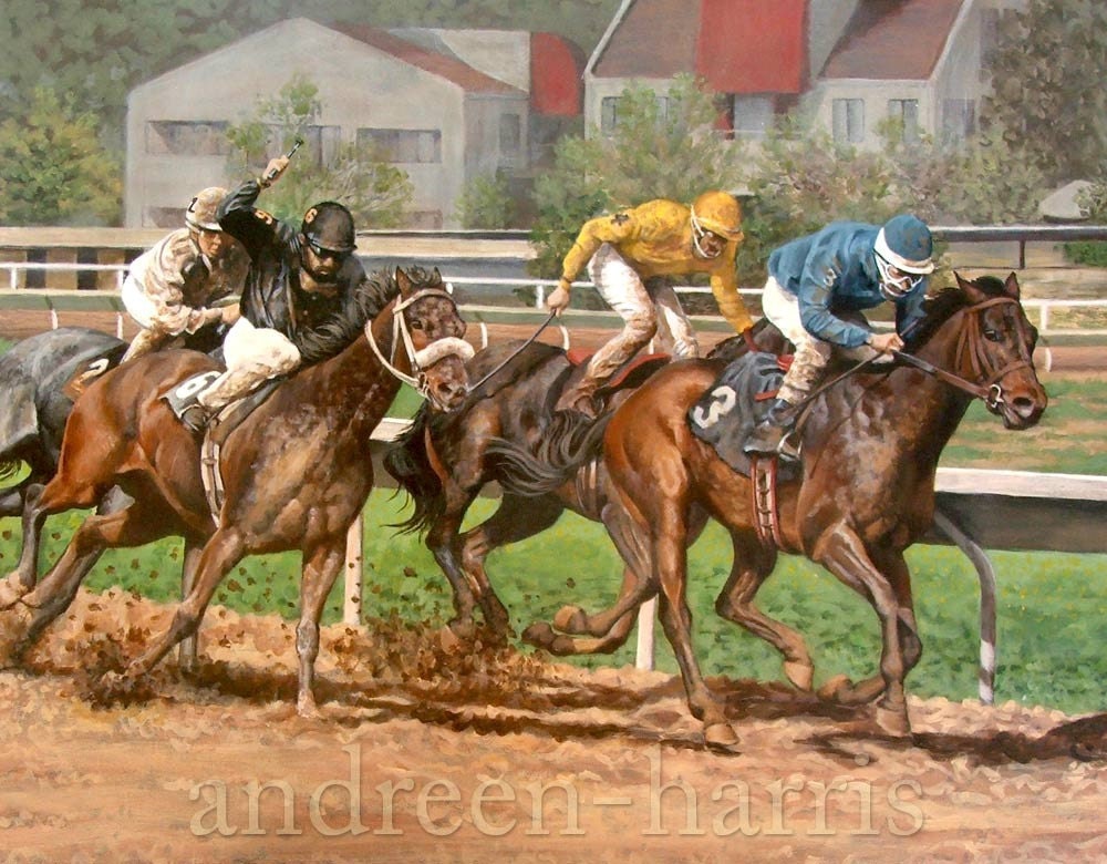 Horses Racing in the Mud Print 8 x 10