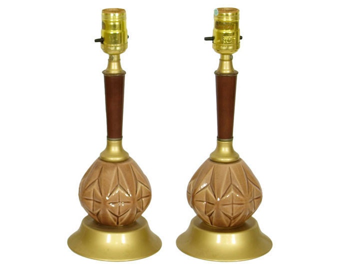 Small Diamond Motif Vintage Pottery Lamps