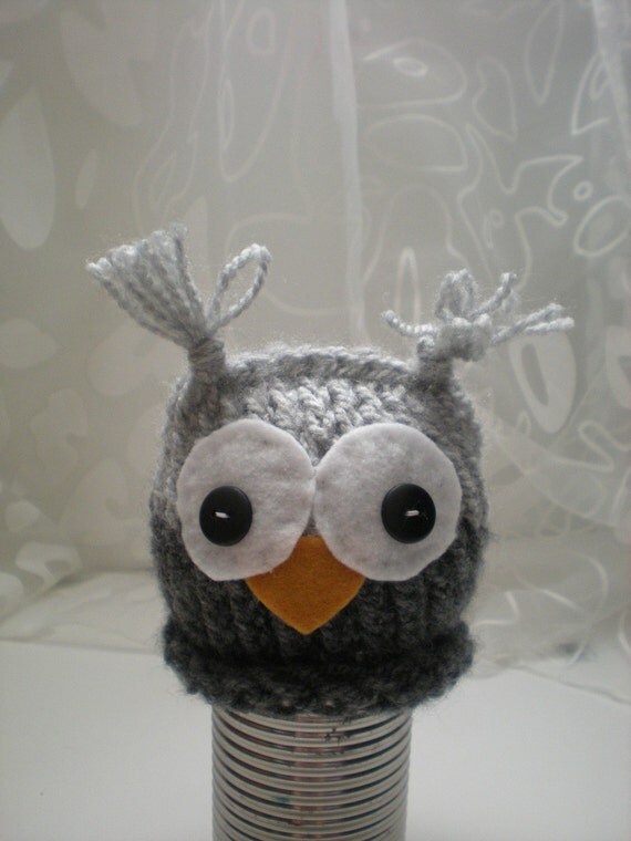 Baby Owl Hat Knitted in Gray for Newborn for Boy or Girl
