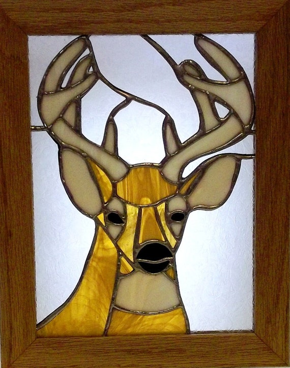 Whitetail Deer Stained Glass Panel Framed By Stainedglasswv