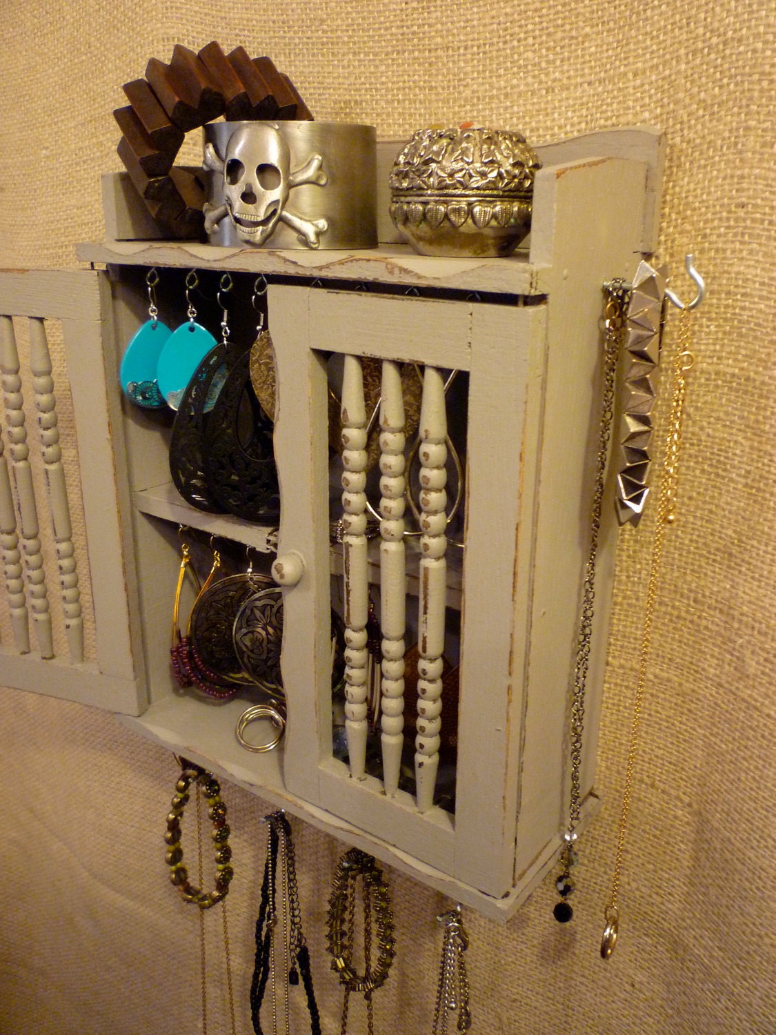 Upcycled Jewelry Organizing Display (Grey Cabinet)