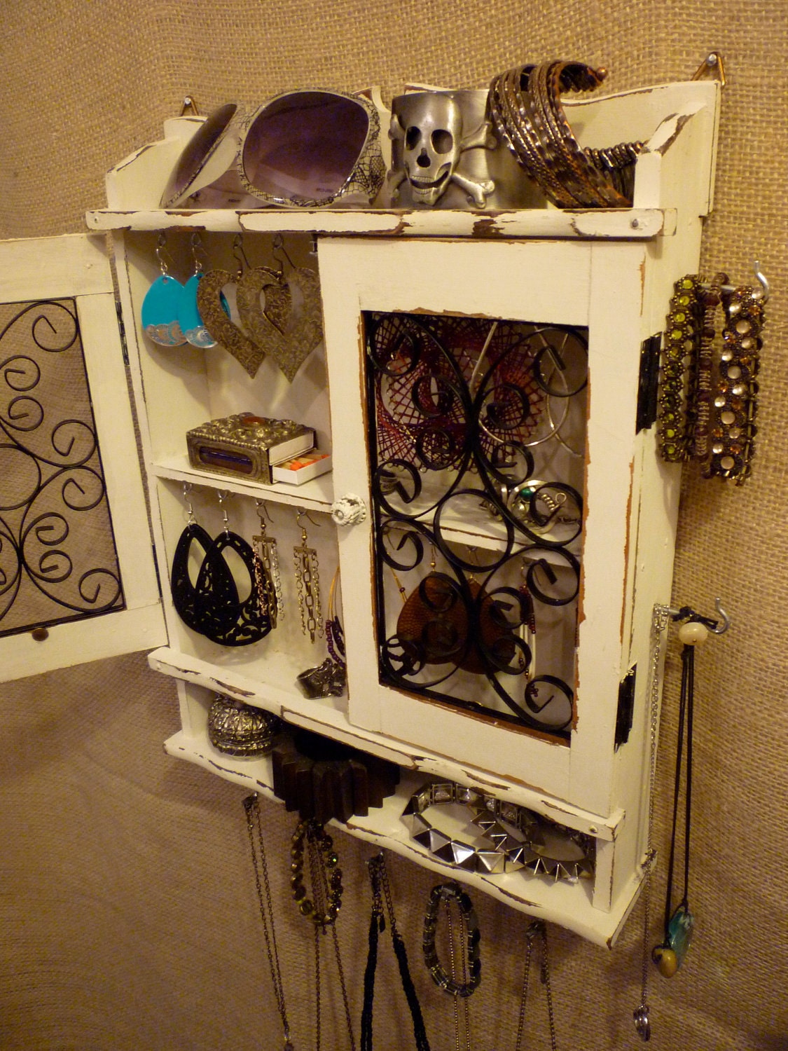 Upcycled Jewelry Organizing Display (White Cabinet)