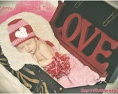 I Love You Valentine Baby Crochet Long Tail Beanie - Newborn through 24 Months