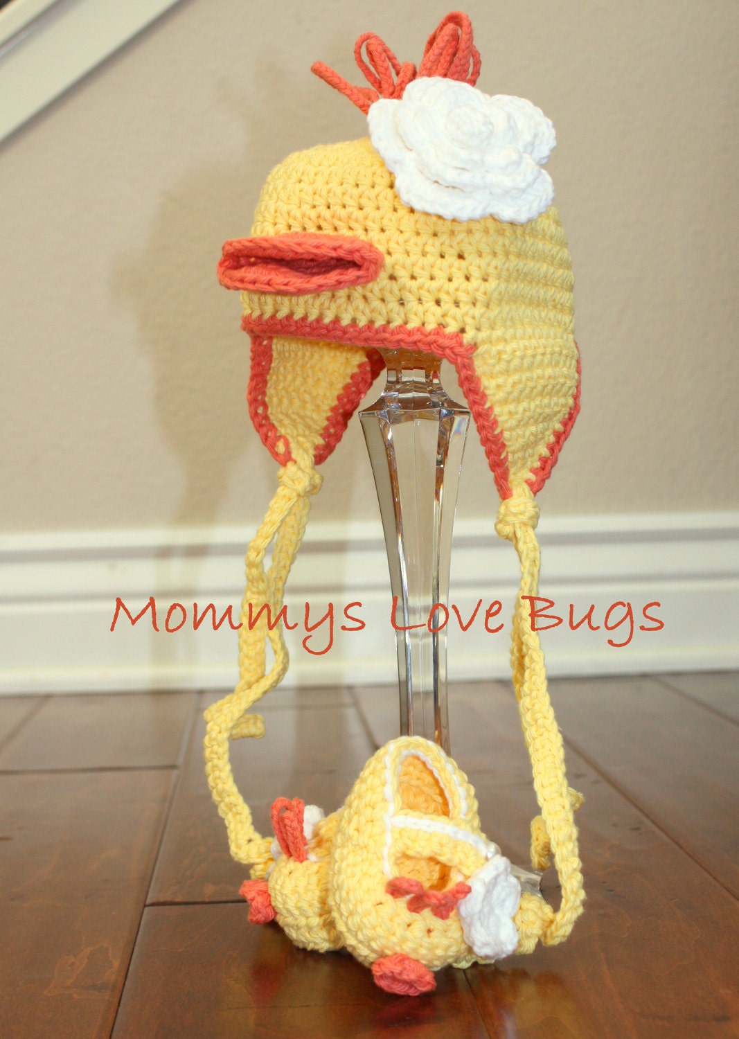 Easter Duckling Earflap Beanie and Booties Set by MommysLoveBugs