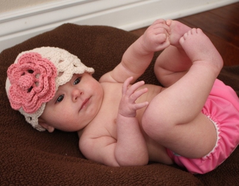 2 in 1 Beautiful Hand Crochet Beanie with Large Removable Clip Flower - Choose your own colors and Size - Newborn through 4T